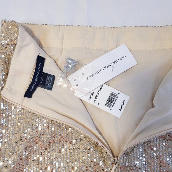 French Connection Gold Sequin Mini Skirt, Christmas Party Skirt, Size Xs - Picture 6 of 11